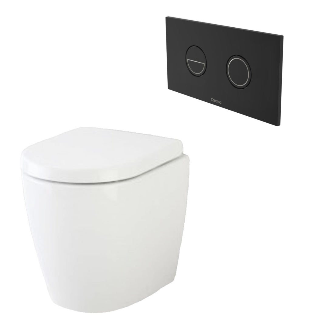Caroma Urbane II Compact Invisi Series II Wall Faced Toilet Suite - Matte Black Button - 741520W + 237088B