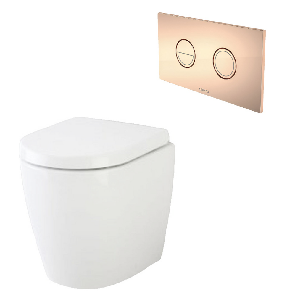 Caroma Urbane II Compact Invisi Series II Wall Faced Toilet Suite - Copper Button - 741520W + 237088CO