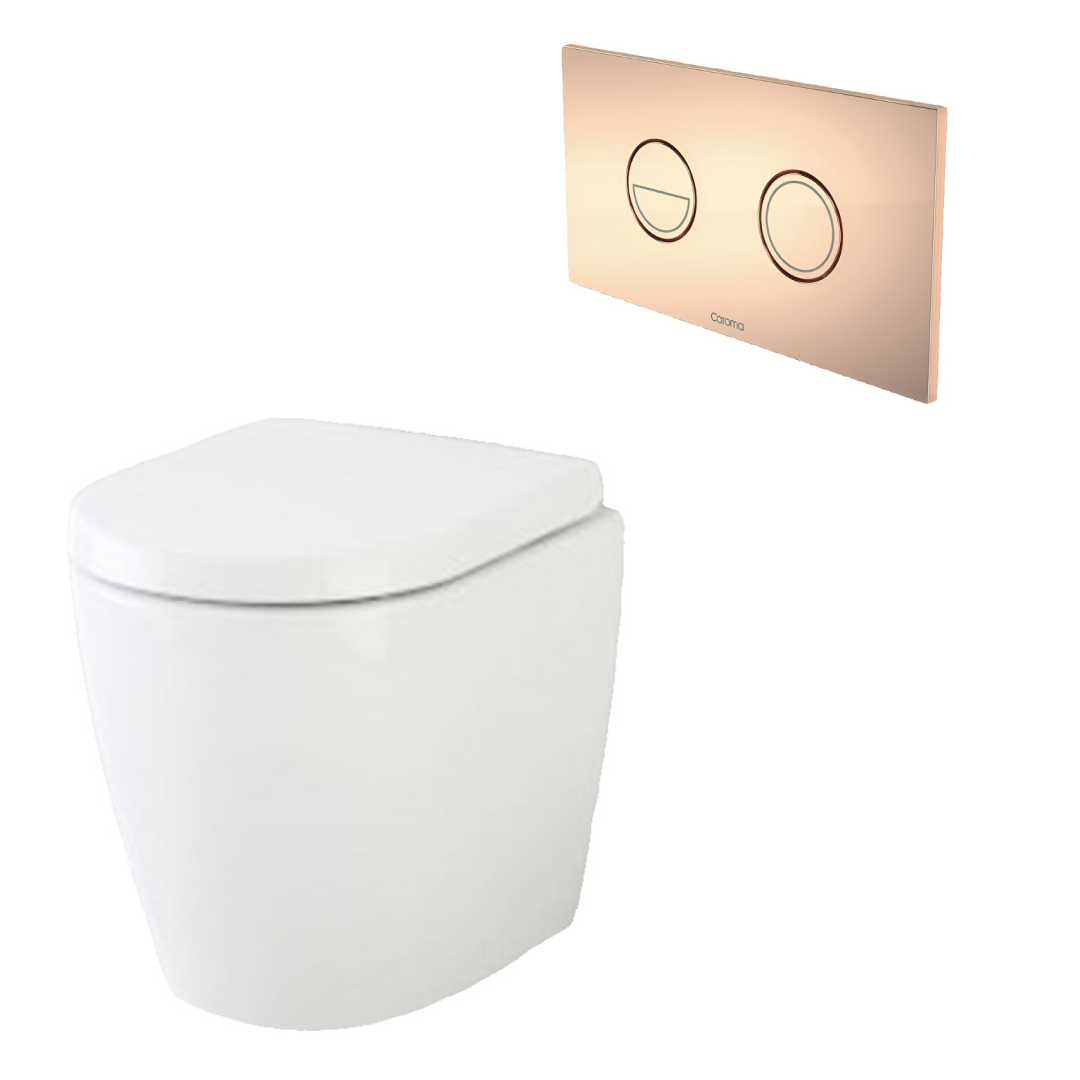 Caroma Urbane II Compact Invisi Series II Wall Faced Toilet Suite - Copper Button - 741520W + 237088CO
