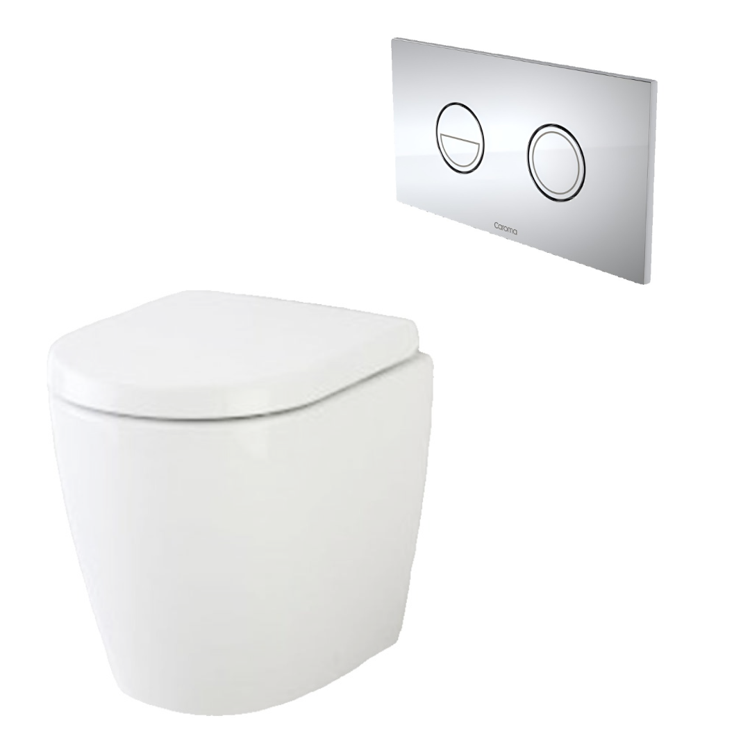 Caroma Urbane II Compact Invisi Series II Wall Faced Toilet Suite - Chrome Button - 741520W + 237088C