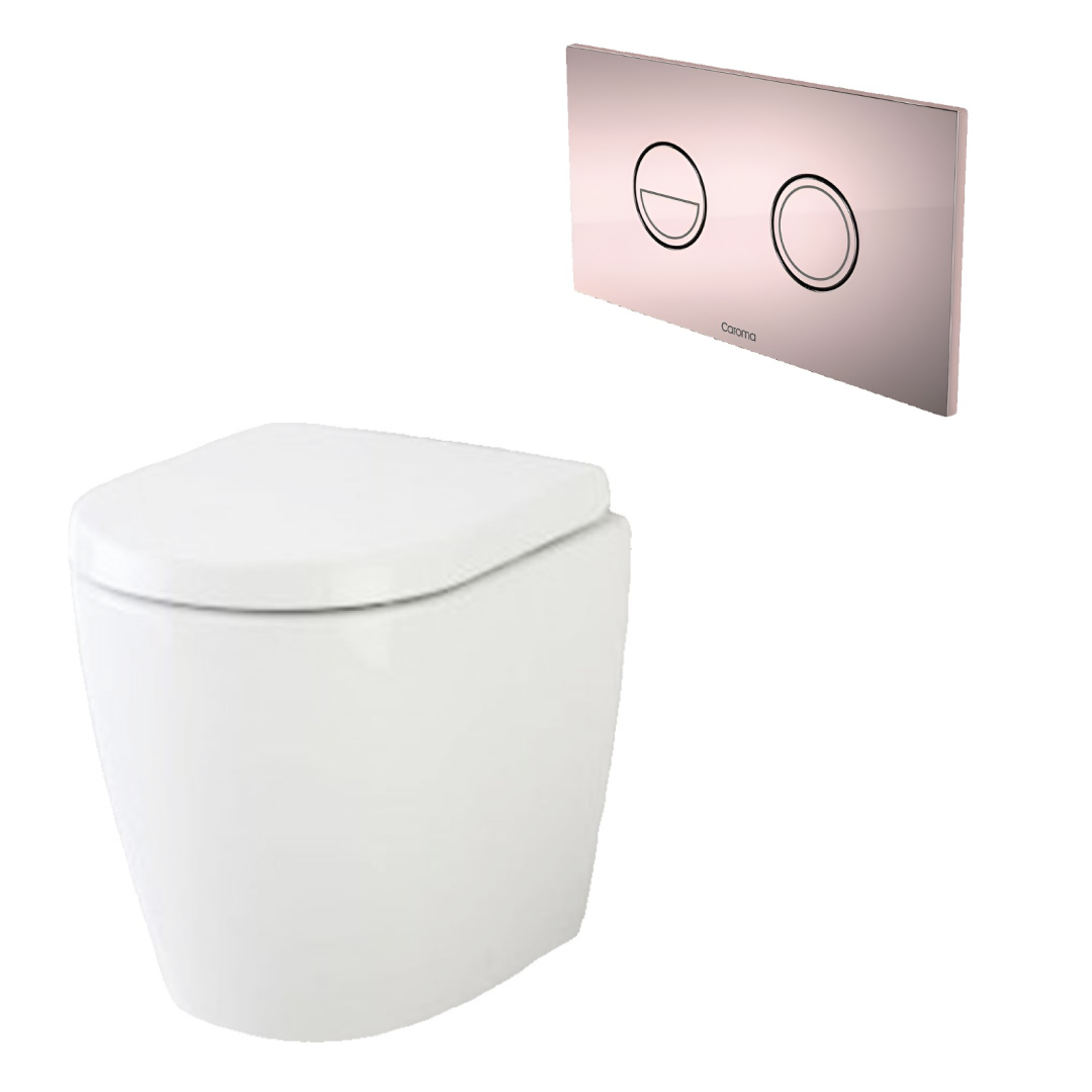 Caroma Urbane II Compact Invisi Series II Wall Faced Toilet Suite - Rose Gold Button - 741520W + 237088RG