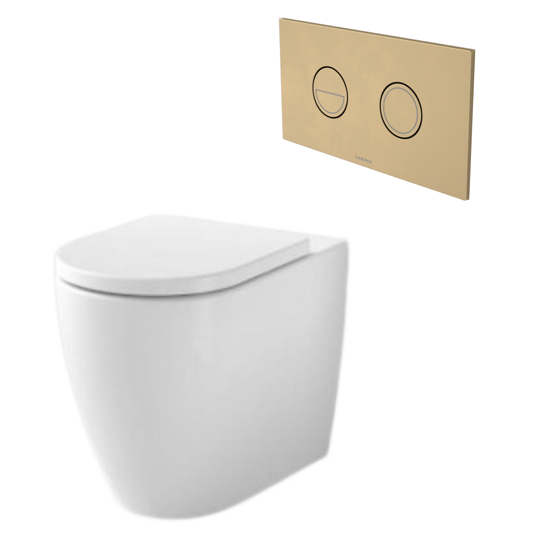 Caroma Urbane II Cleanflush Invisi Series II Wall Faced Suite (with GermGard) - Brushed Brass - 746280W + 237088BB