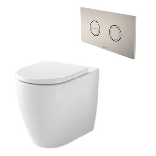 Caroma Urbane II Cleanflush Invisi Series II Wall Faced Suite (with GermGard) - Brushed Nickel Button - 746280W + 237088BN