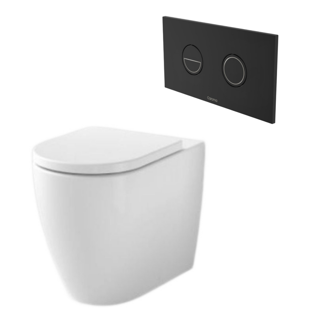 Caroma Urbane II Cleanflush Invisi Series II Wall Faced Suite (with GermGard) - Matte Black Button - 746280W + 237088B