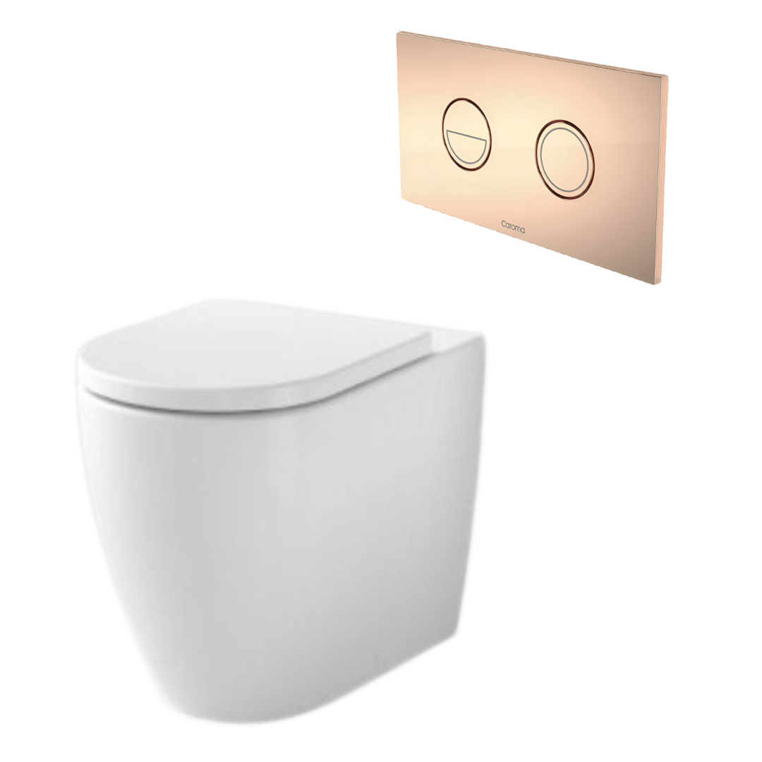 Caroma Urbane II Cleanflush Invisi Series II Wall Faced Suite (with GermGard) - Copper Button - 746280W + 237088CO