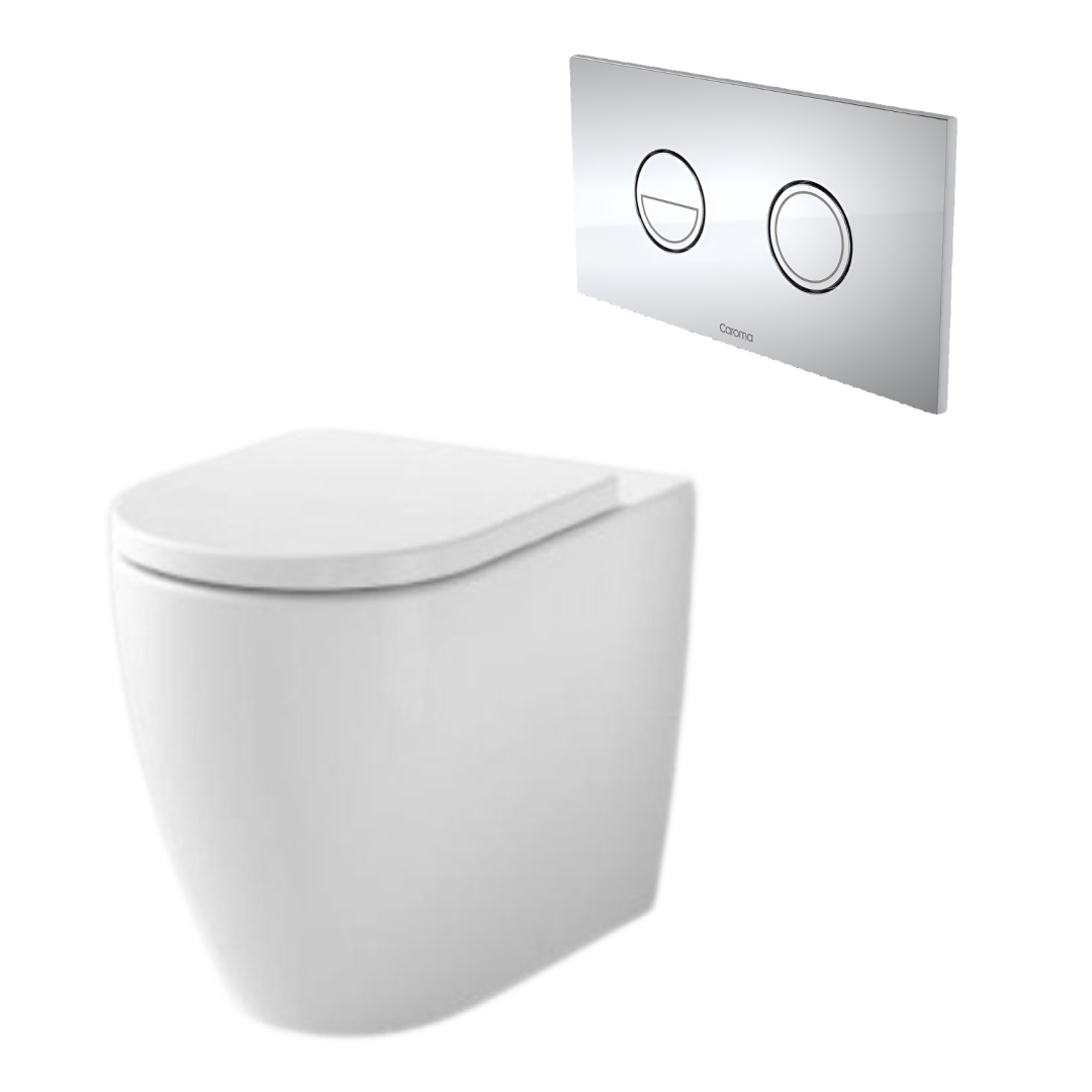 Caroma Urbane II Cleanflush Invisi Series II Wall Faced Suite (with GermGard) - Chrome Button - 746280W + 237088C