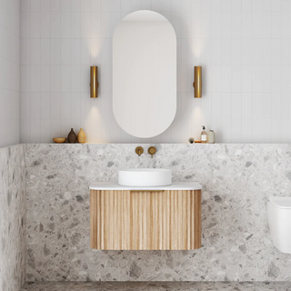 Cassa Design V-Groove 750mm Natural Oak Wall Hung Vanity - Brushed Gold Handle - VGR750WH-OAK-BG