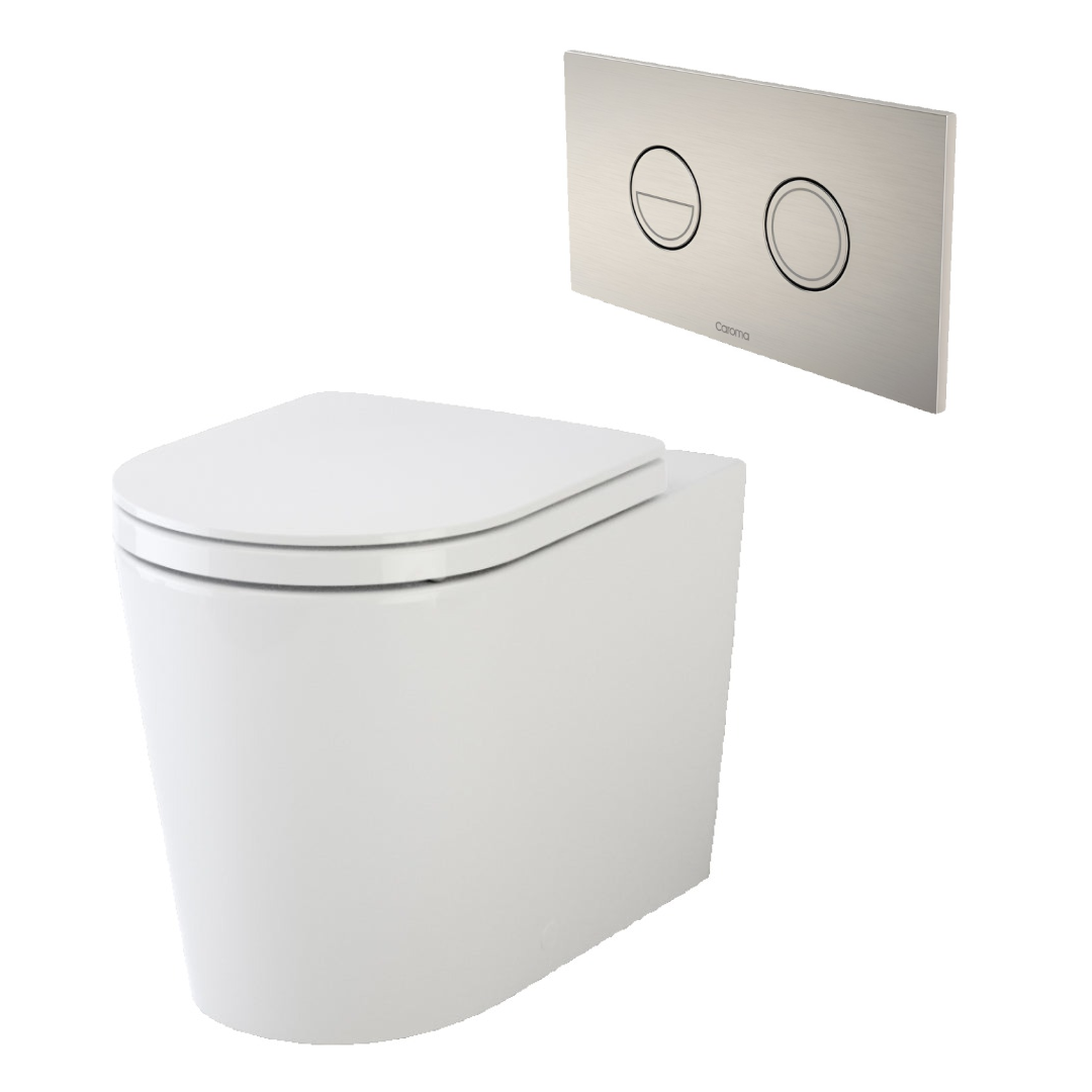 Caroma Liano Cleanflush Invisi Series II Wall Faced Toilet Suite (Germguard) - Brushed Nickel Button - 766100W + 237088BN