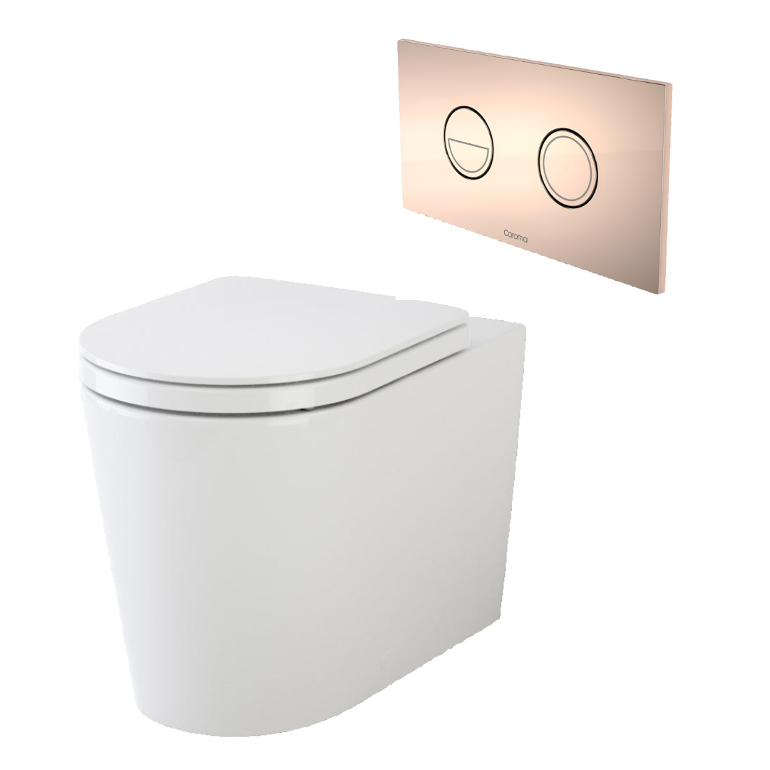 Caroma Liano Cleanflush Invisi Series II Wall Faced Toilet Suite (Germguard) - Bronze Button - 766100W + 237088BR