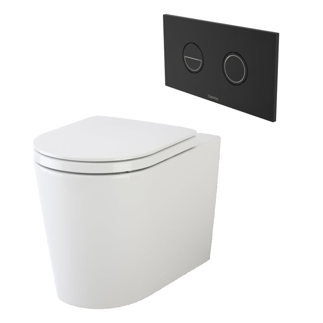 Caroma Liano Cleanflush Invisi Series II Wall Faced Toilet Suite (Germguard) - Matte Black Button - 766100W + 237088B