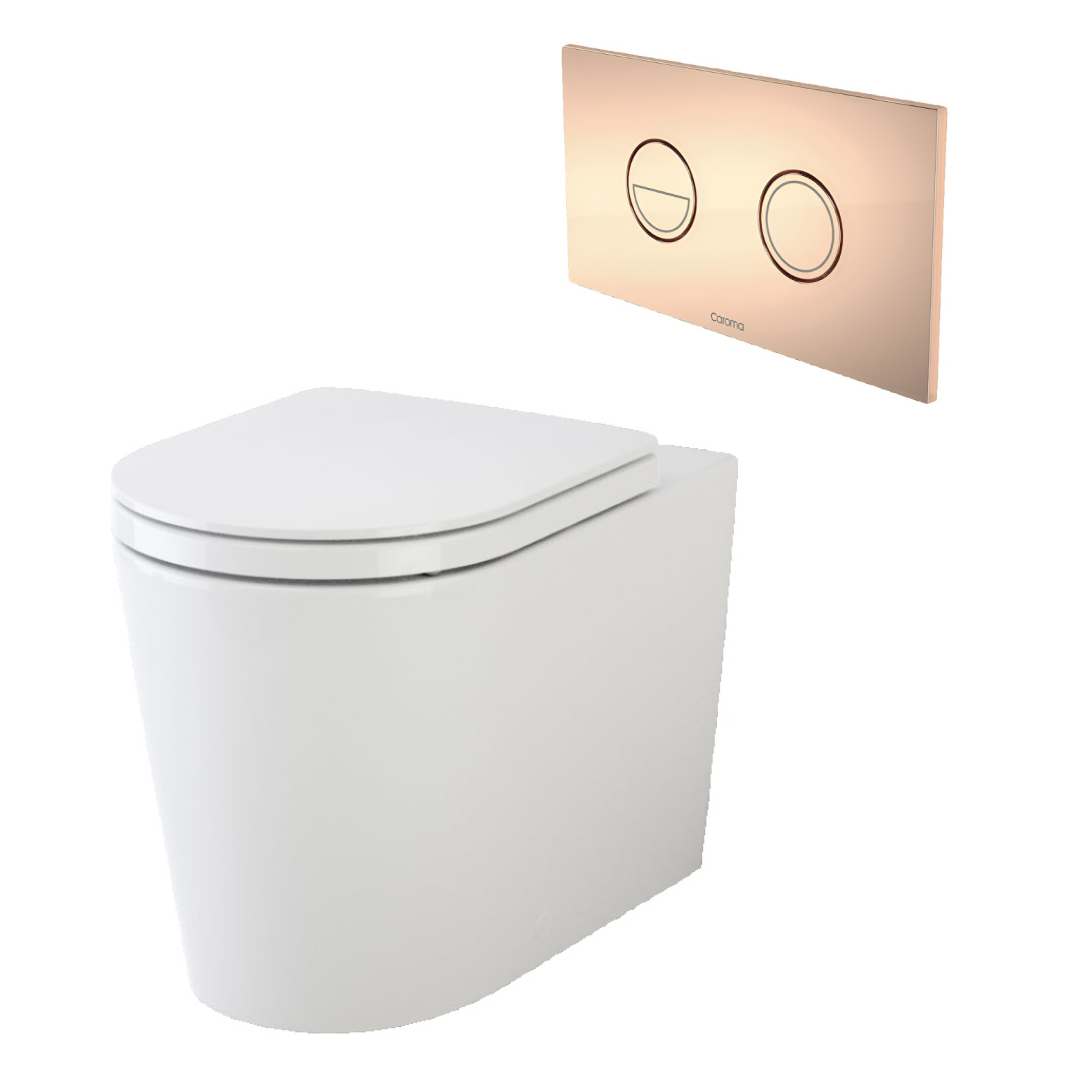 Caroma Liano Cleanflush Invisi Series II Wall Faced Toilet Suite (Germguard) - Copper Button - 766100W + 237088CO