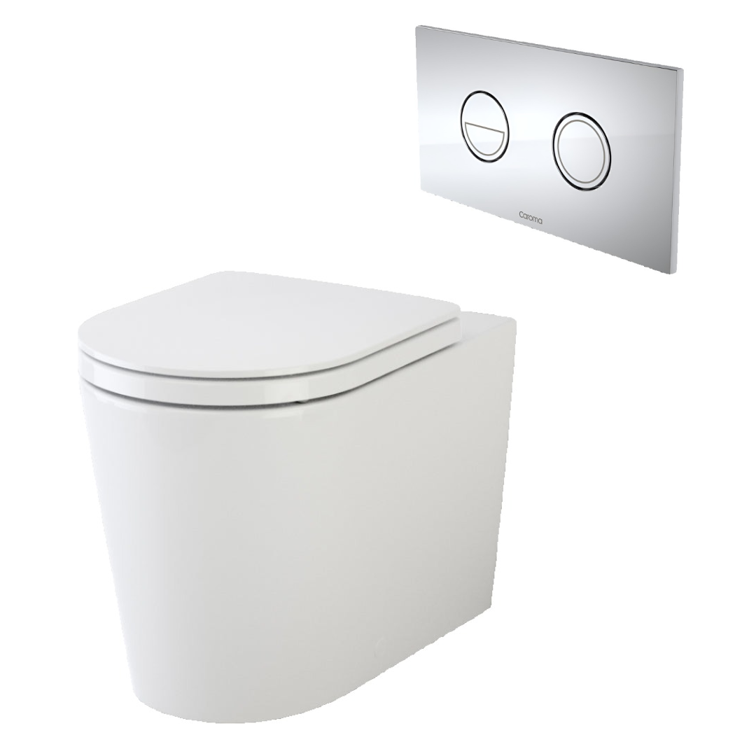 Caroma Liano Cleanflush Invisi Series II Wall Faced Toilet Suite (Germguard) - Chrome Button - 766100W + 237088C