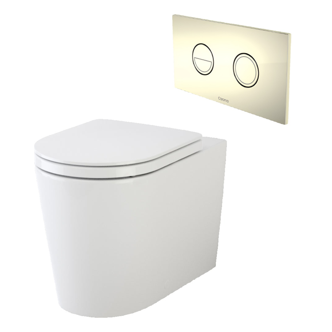 Caroma Liano Cleanflush Invisi Series II Wall Faced Toilet Suite (Germguard) - Gold Button - 766100W + 237088G