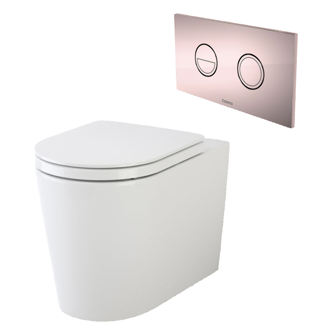 Caroma Liano Cleanflush Invisi Series II Wall Faced Toilet Suite (Germguard) - Rose Gold Button - 766100W + 237088RG