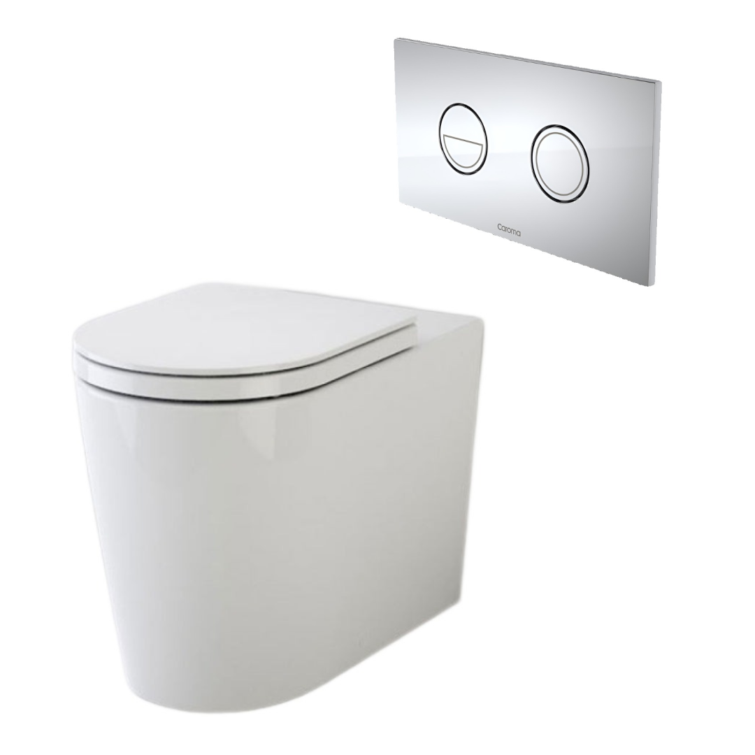 Caroma Liano Cleanflush Easy Height Invisi Series II Wall Faced Toilet Suite - Chrome Flush Plate - 766350W + 237088C