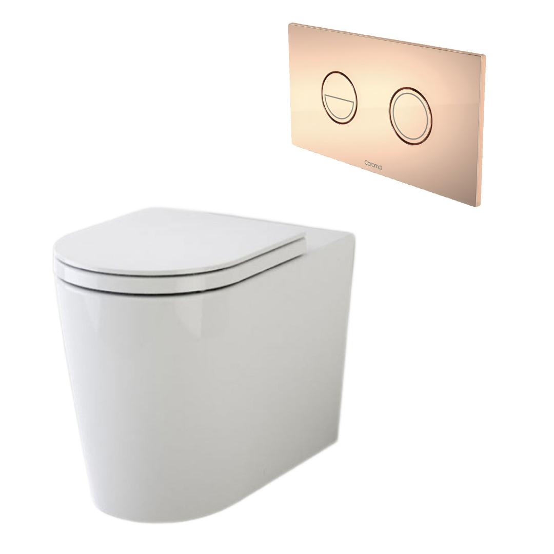 Caroma Liano Cleanflush Easy Height Invisi Series II Wall Faced Toilet Suite - Copper Flush Plate - 766350W + 237088CO