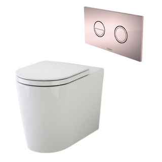 Caroma Liano Cleanflush Easy Height Invisi Series II Wall Faced Toilet Suite - Rose Gold Flush Plate - 766350W + 237088RG