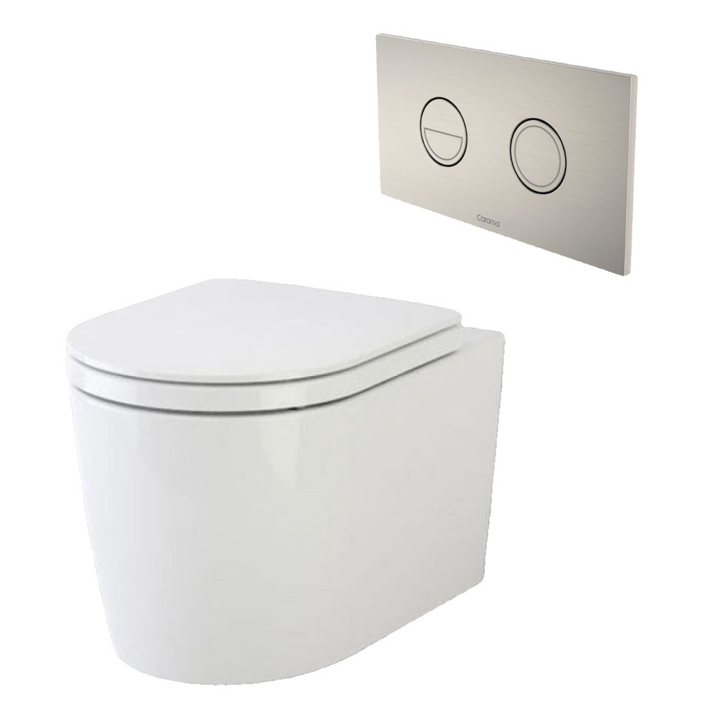 Caroma Liano Cleanflush® Wall Hung Invisi Series II® Toilet Suite - Brushed Nickel Button - 766910W + 237088BN