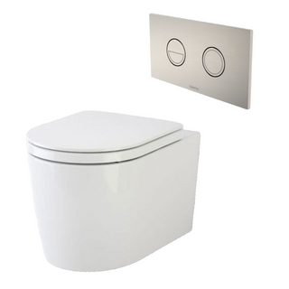 Caroma Liano Cleanflush® Wall Hung Invisi Series II® Toilet Suite - Brushed Nickel Button - 766910W + 237088BN