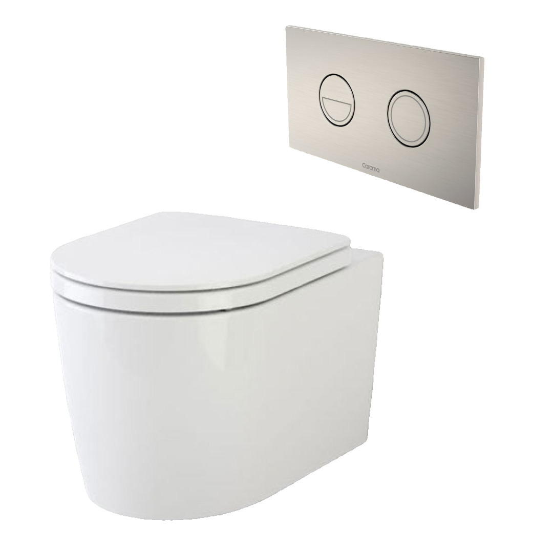 Caroma Liano Cleanflush® Wall Hung Invisi Series II® Toilet Suite - Brushed Nickel Button - 766910W + 237088BN
