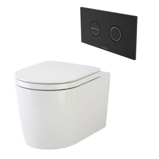 Caroma Liano Cleanflush® Wall Hung Invisi Series II® Toilet Suite - Matte Black Button - 766910W + 237088B