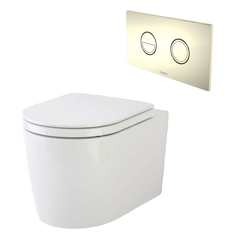 Caroma Liano Cleanflush® Wall Hung Invisi Series II® Toilet Suite - Gold Button