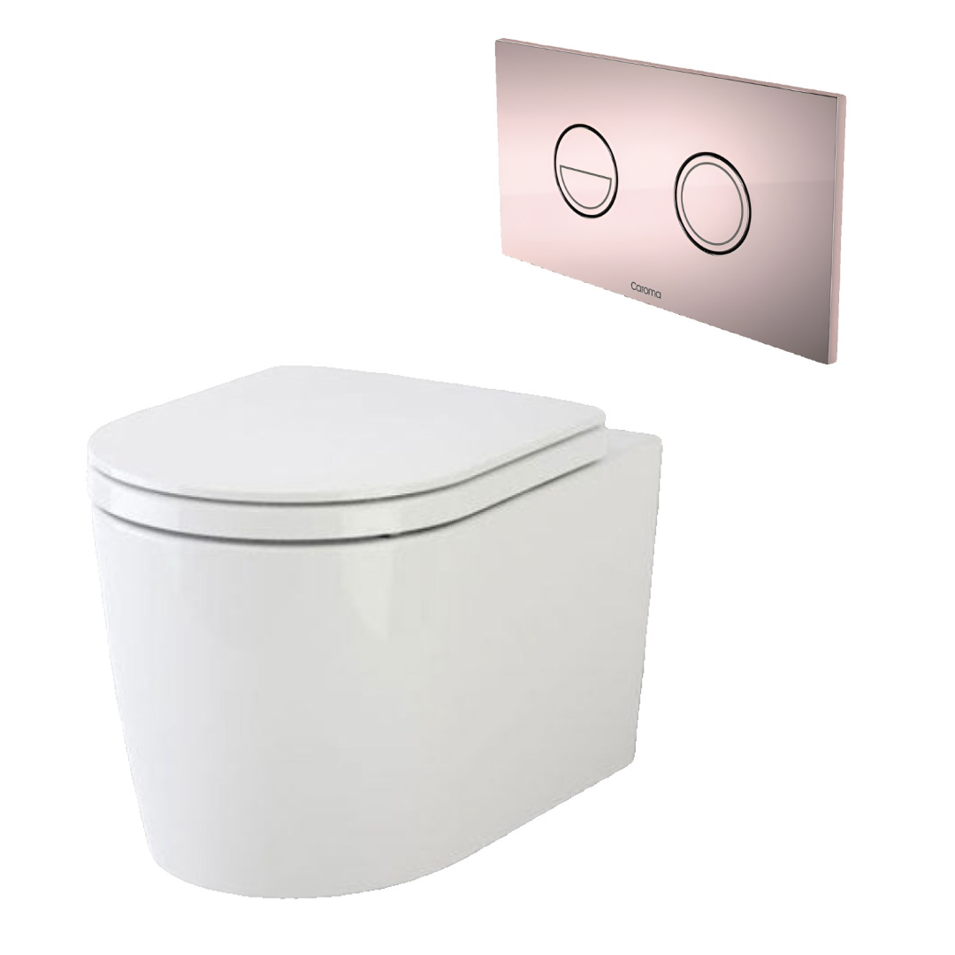 Caroma Liano Cleanflush® Wall Hung Invisi Series II® Toilet Suite - Rose Gold Button - 766910W + 237088RG