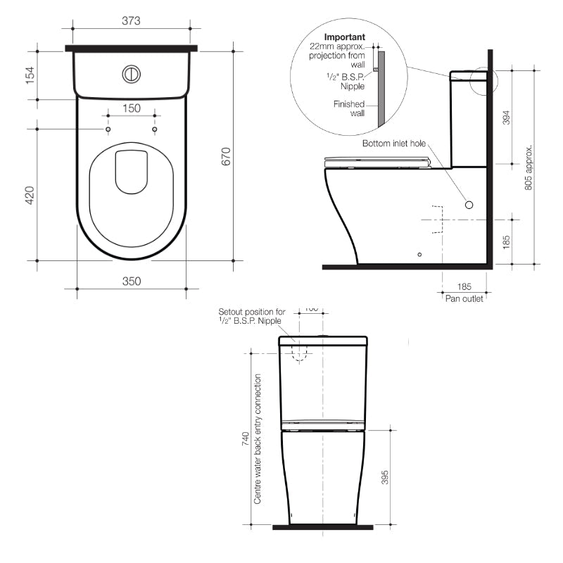 Caroma Luna Plus WFCC 4S Bottom Inlet SC Suite -  Specification