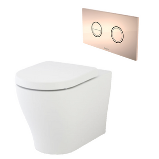 Caroma Luna Cleanflush Invisi Series II Wall Faced Toilet Suite - Bronze Button - 844910W + 237088BR