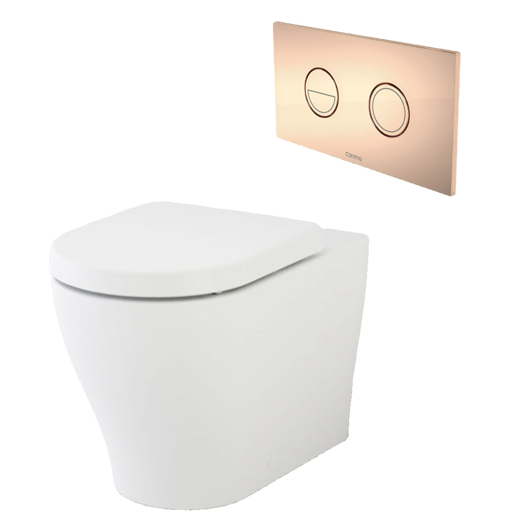 Caroma Luna Cleanflush Invisi Series II Wall Faced Toilet Suite - Chrome Button - 844910W + 237088C