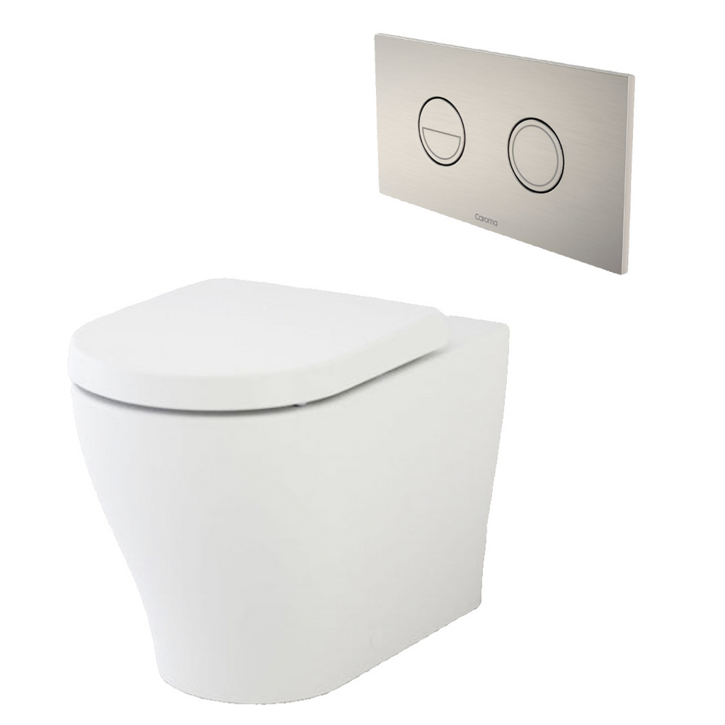 Caroma Luna Cleanflush Invisi Series II Wall Faced Toilet Suite - Brushed Nickel Button - 844910W + 237088BN
