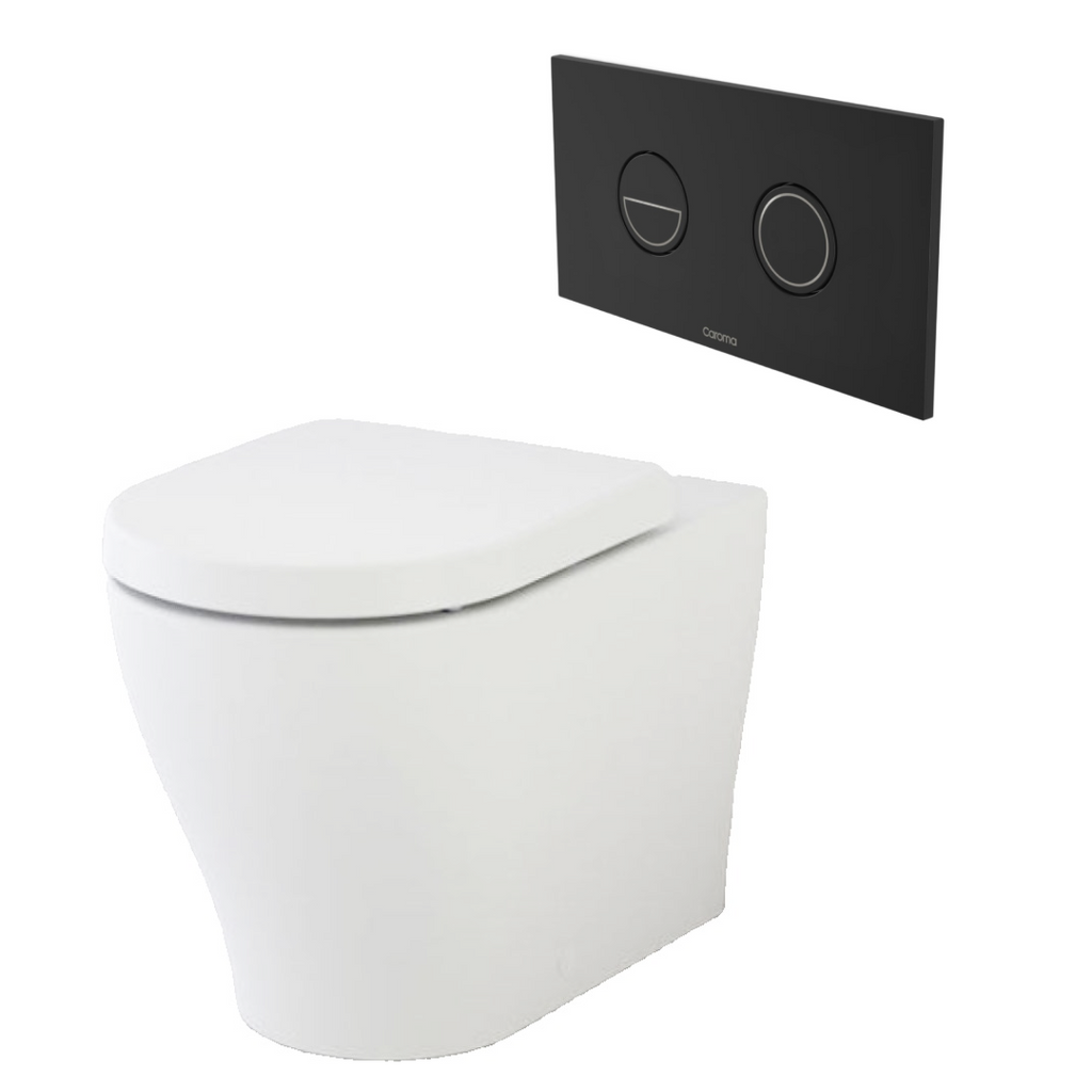 Caroma Luna Cleanflush Invisi Series II Wall Faced Toilet Suite - Matte Black Button - 844910W + 237088B
