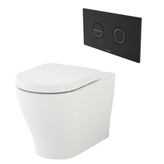 Caroma Luna Cleanflush Invisi Series II Wall Faced Toilet Suite - Matte Black Button - 844910W + 237088B