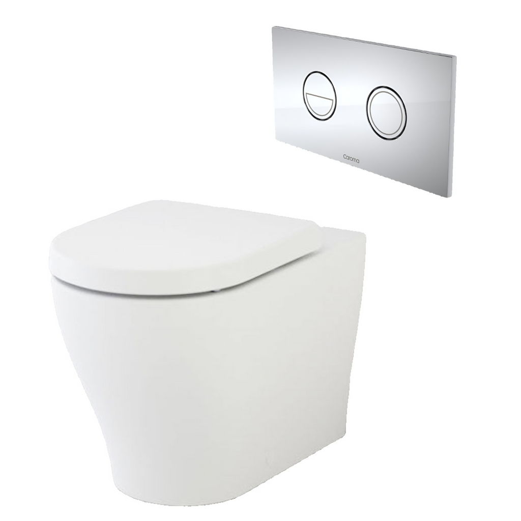 Caroma Luna Cleanflush Invisi Series II Wall Faced Toilet Suite - Chrome Button - 844910W + 237088C
