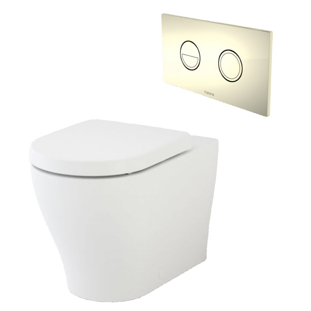 Caroma Luna Cleanflush Invisi Series II Wall Faced Toilet Suite - Gold Button - 844910W + 237088G