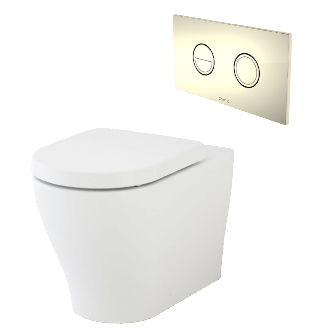 Caroma Luna Cleanflush Invisi Series II Wall Faced Toilet Suite - Chrome Button - 844910W + 237088C