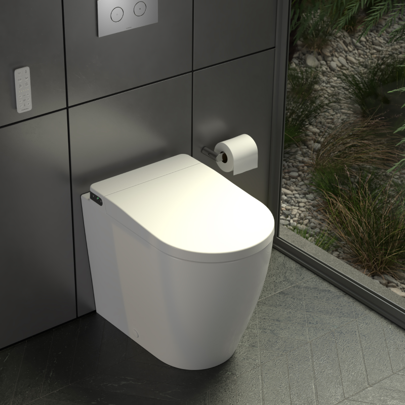 Caroma Urbane II Bidet Cleanflush Easy Height Wall Faced Invisi Suite - 848610W - Chrome Button - 848610W + 237088C