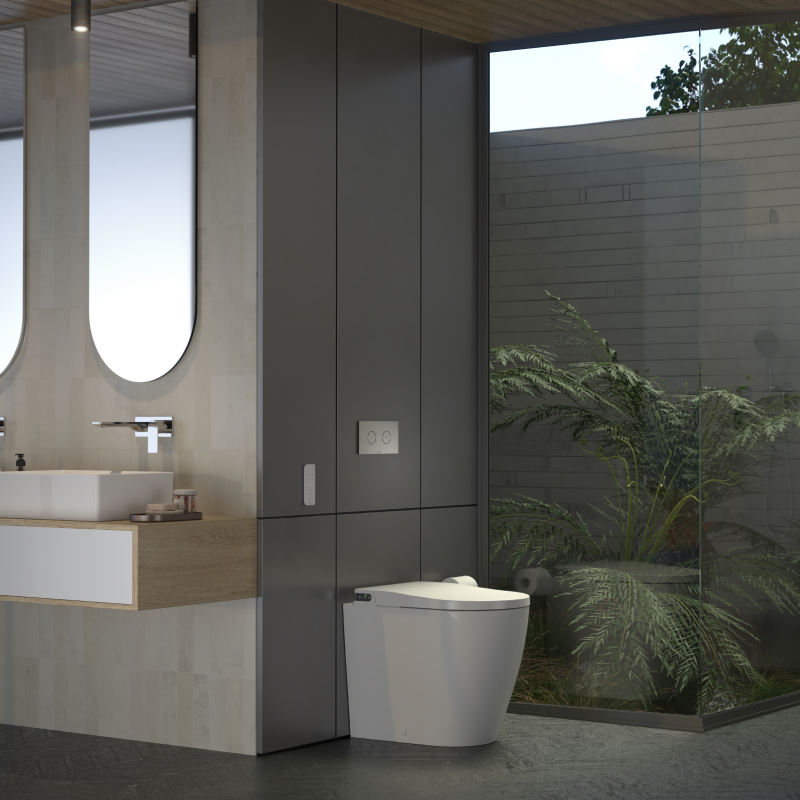 Caroma Urbane II Bidet Cleanflush Easy Height Wall Faced Invisi Suite - 848610W - Rose Gold Button - 848610W + 237088RG