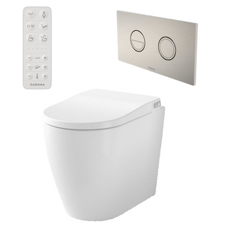Caroma Urbane II Bidet Cleanflush Easy Height Wall Faced Invisi Suite - 848610W - Brushed Nickel Button - 848610W + 237088BN