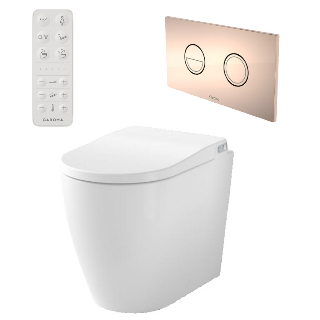 Caroma Urbane II Bidet Cleanflush Easy Height Wall Faced Invisi Suite - 848610W - Bronze Button - 848610W + 237088BR