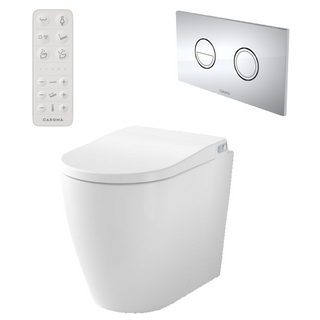 Caroma Urbane II Bidet Cleanflush Easy Height Wall Faced Invisi Suite - 848610W - Chrome Button - 848610W + 237088C