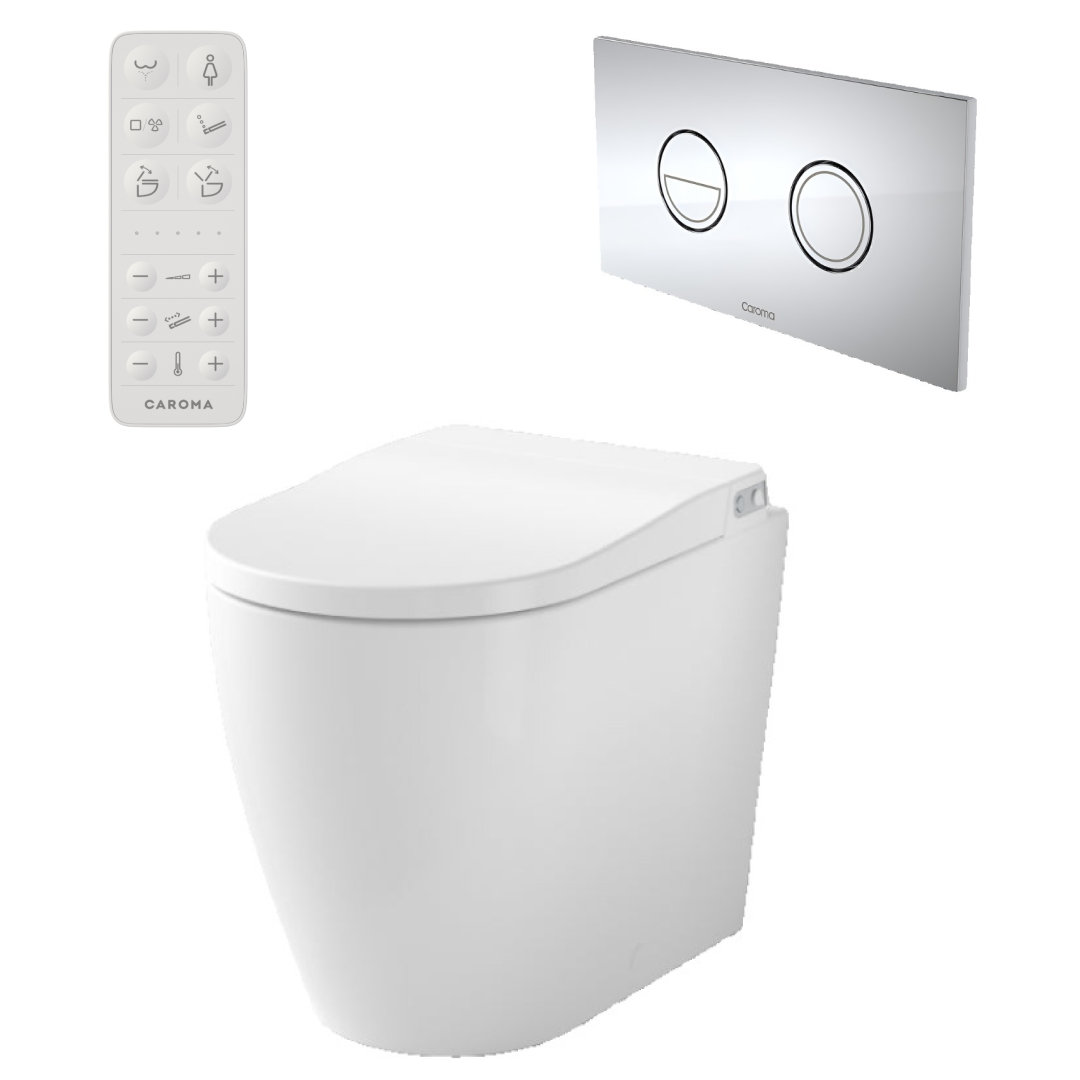 Caroma Urbane II Bidet Cleanflush Easy Height Wall Faced Invisi Suite - 848610W - Chrome Button - 848610W + 237088C