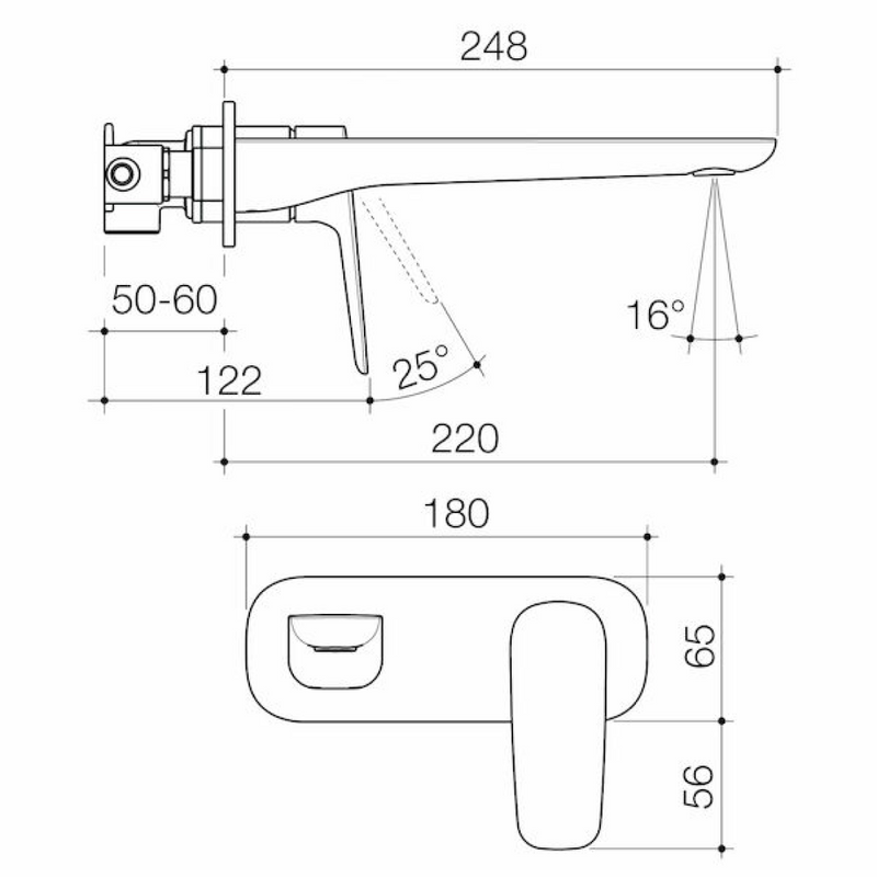 Caroma Contura II Wall Basin/Bath Mixer 220mm Includes Body - LF Chrome