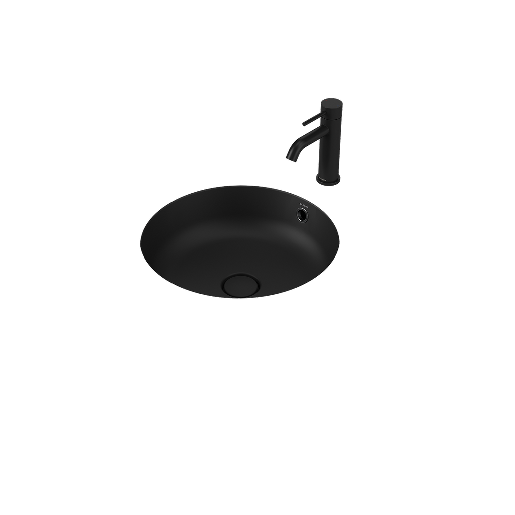 Caroma Liano II 440mm Round Under/Over Counter Basin - Matte Black (with Overflow) - 852605MB