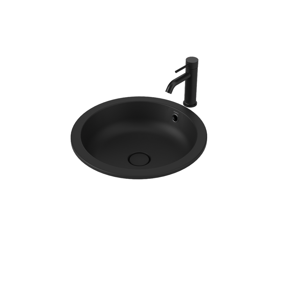 Caroma Liano II 440mm Round Under/Over Counter Basin - Matte Black (with Overflow) - 852605MB