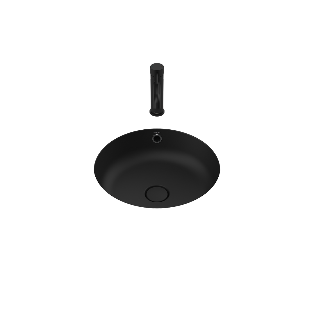 Caroma Liano II 440mm Round Under/Over Counter Basin - Matte Black (with Overflow) - 852605MB
