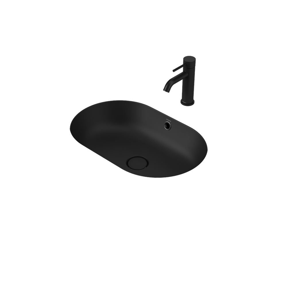 Caroma Liano II 580mm Pill Under/Over Counter Basin – Matte Black (with Overflow) - 852905MB