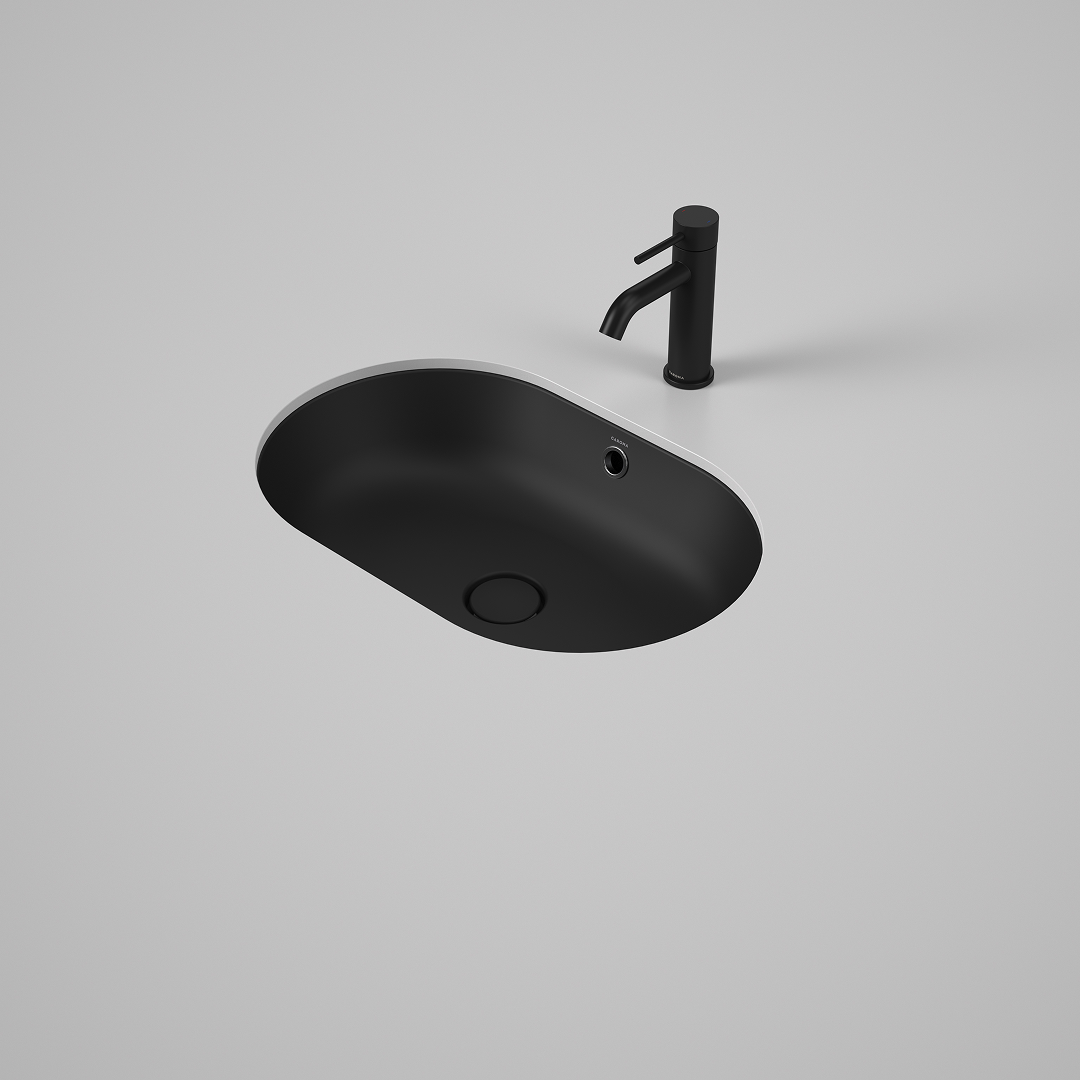Caroma Liano II 580mm Pill Under/Over Counter Basin – Matte Black (with Overflow) - 852905MB