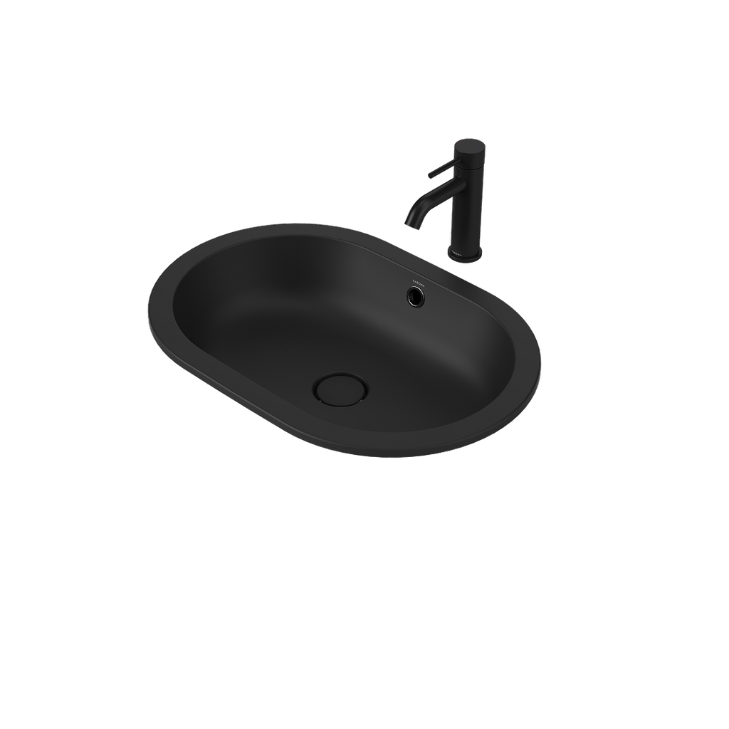Caroma Liano II 580mm Pill Under/Over Counter Basin – Matte Black (with Overflow) - 852905MB