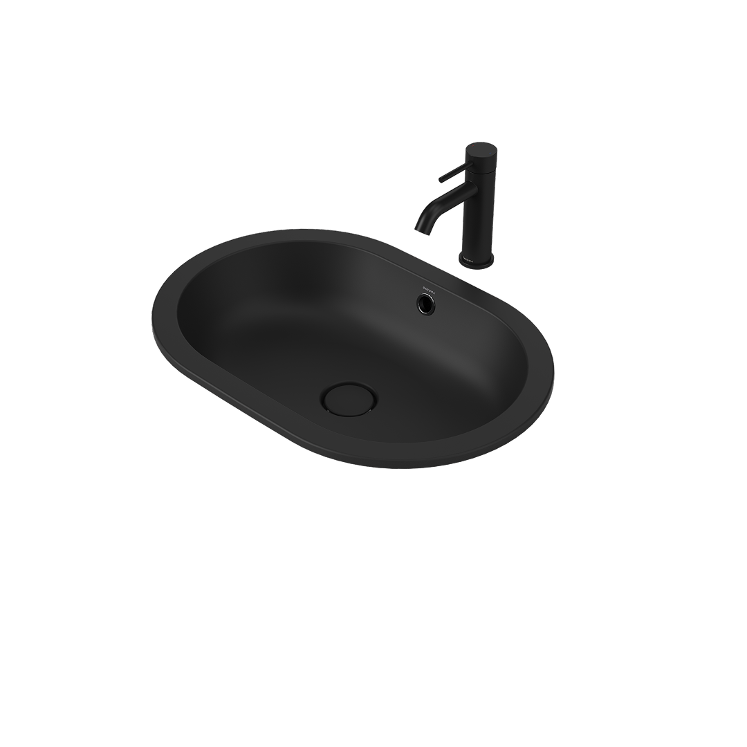 Caroma Liano II 580mm Pill Under/Over Counter Basin – Matte Black (with Overflow) - 852905MB